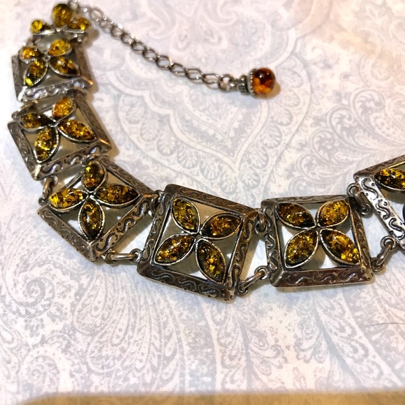Artisan Jewelry - Vintage Amber Sterling Bracelet